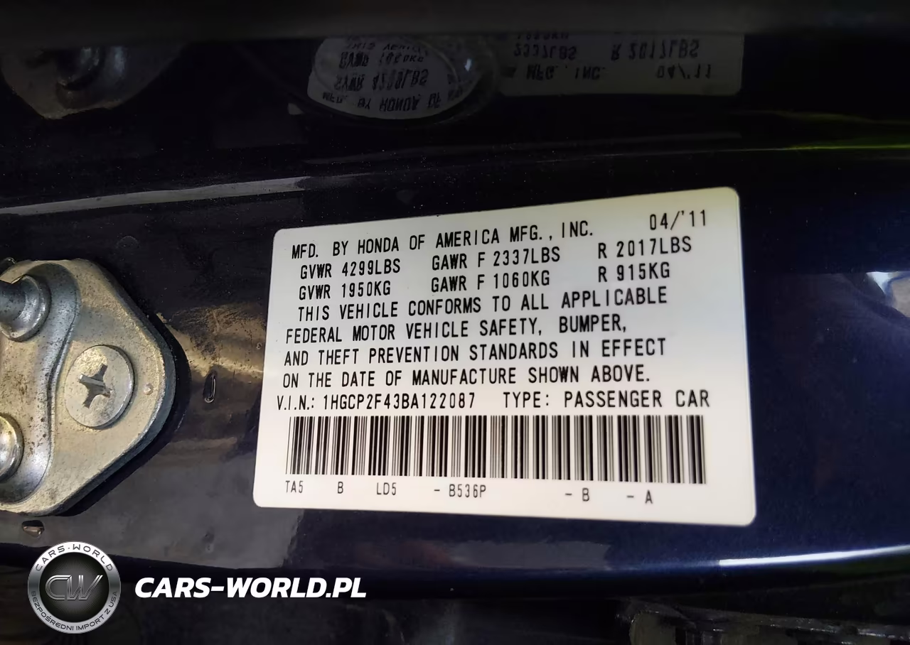 2011 Honda Accord 2.4 Lx-P VIN:1HGCP2F43BA122087 - 9