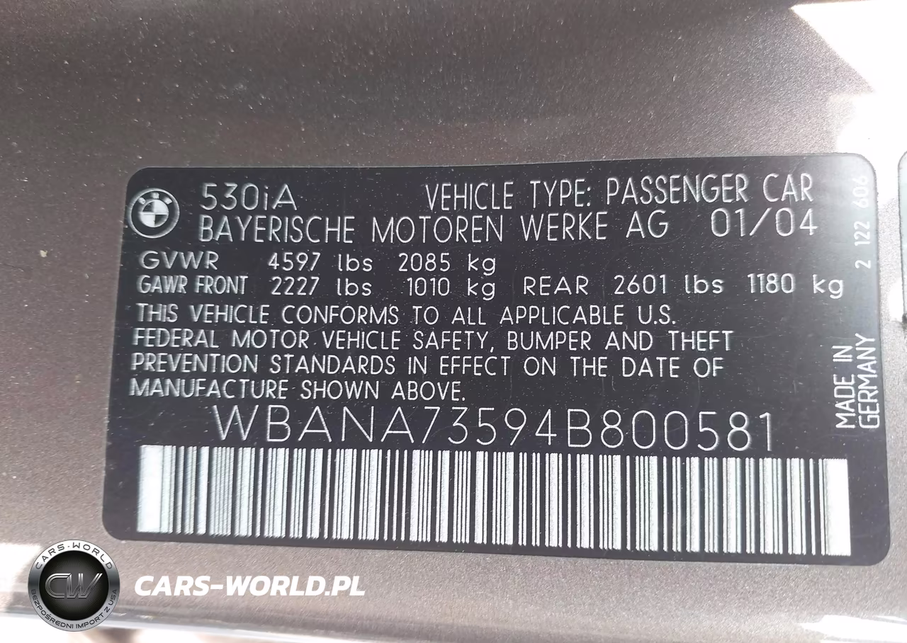2004 BMW 530I VIN:WBANA73594B800581 - 9
