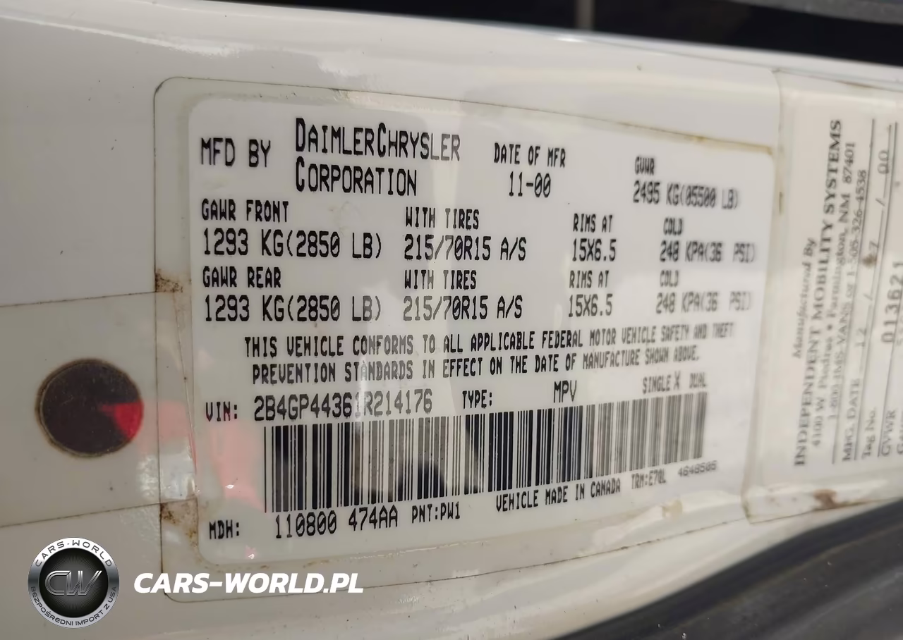 2001 Dodge Grand Caravan Sport VIN:2B4GP44361R214176 - 9