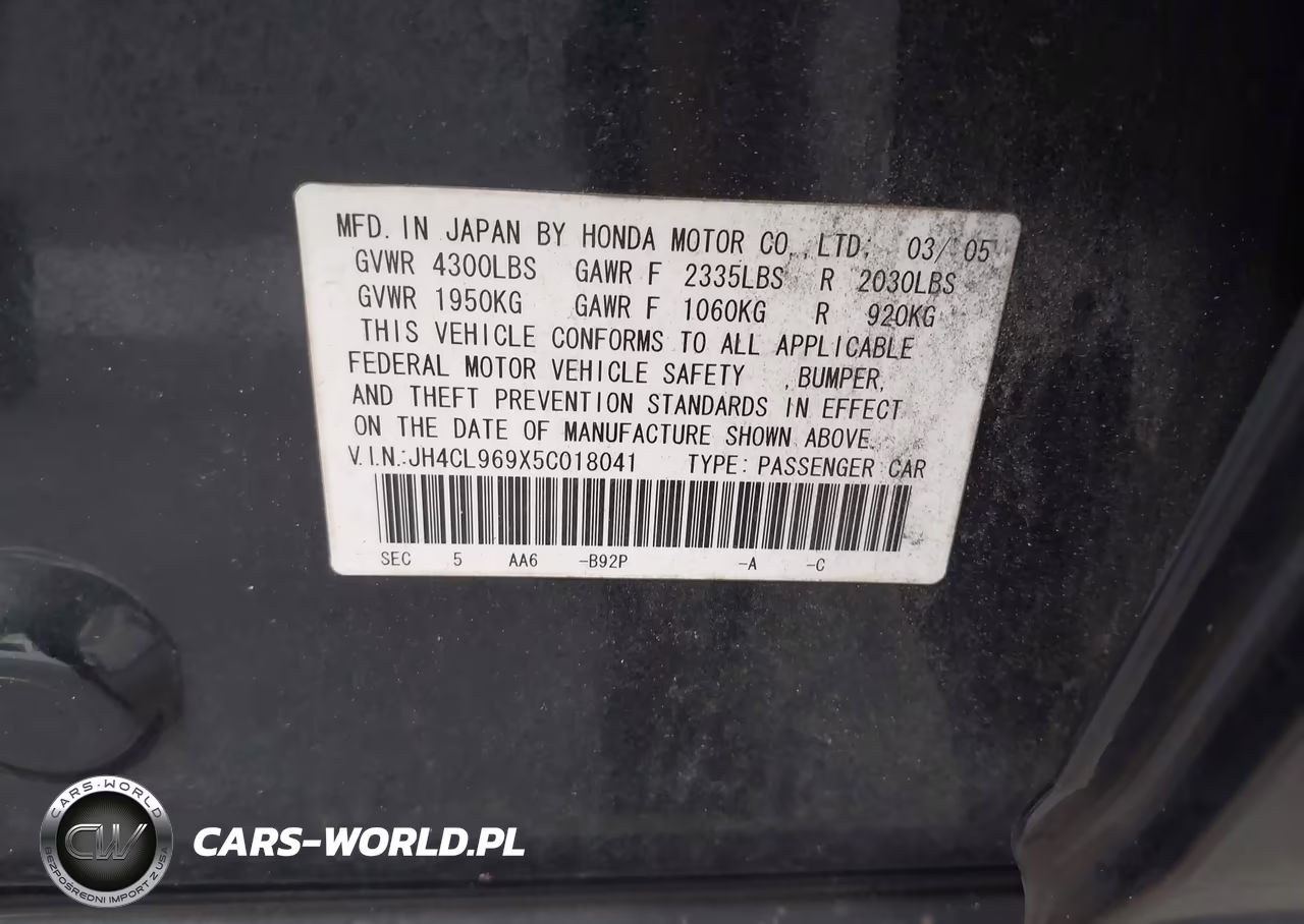 2005 Acura Tsx VIN:JH4CL969X5C018041 - 9