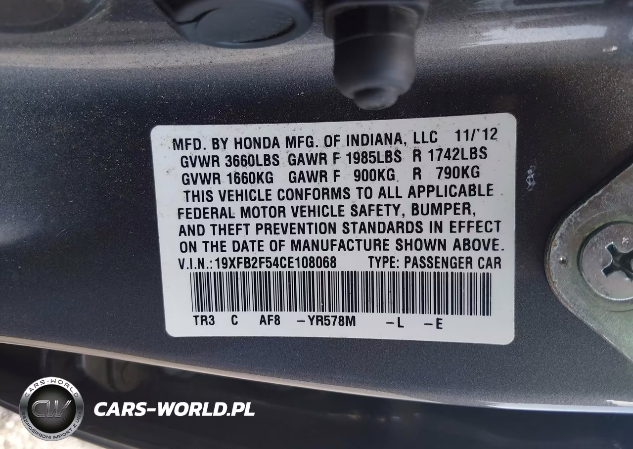 2012 Honda Civic Lx VIN:19XFB2F54CE108068 - 9