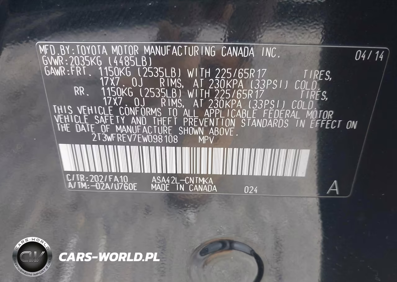 2014 Toyota Rav4 Xle VIN:2T3WFREV7EW098108 - 9