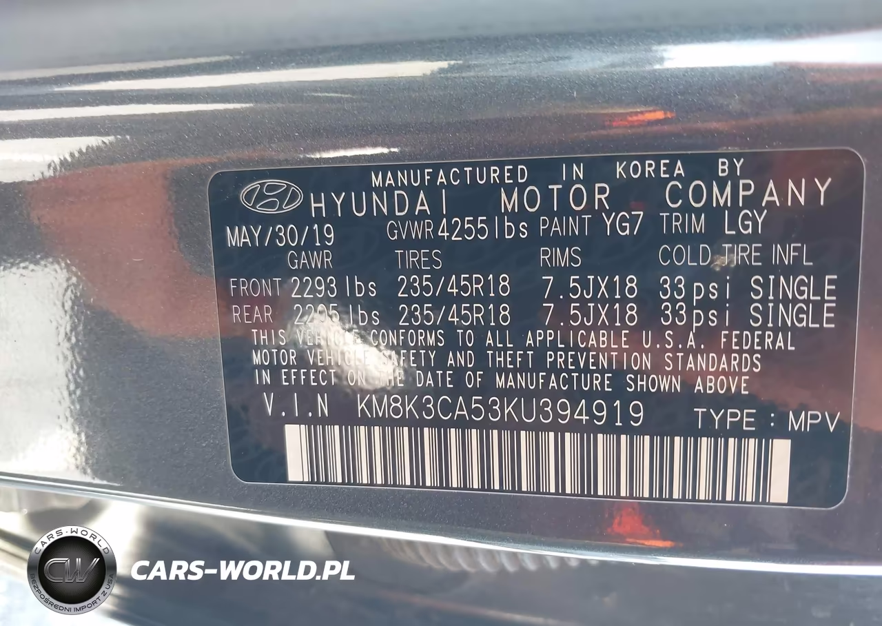 2019 Hyundai Kona Limited VIN:KM8K3CA53KU394919 - 9