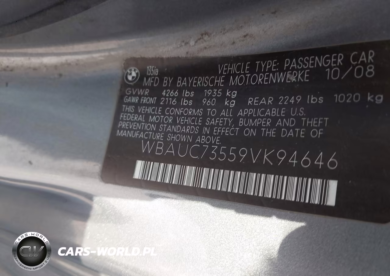 2009 BMW 135I VIN:WBAUC73559VK94646 - 9