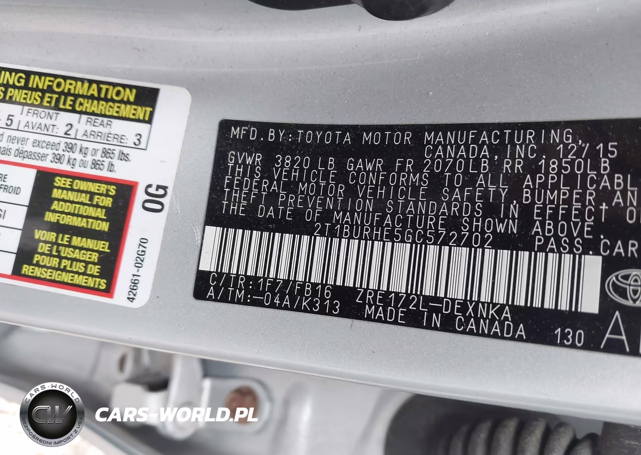 2016 Toyota Corolla Le VIN:2T1BURHE5GC572702 - 9