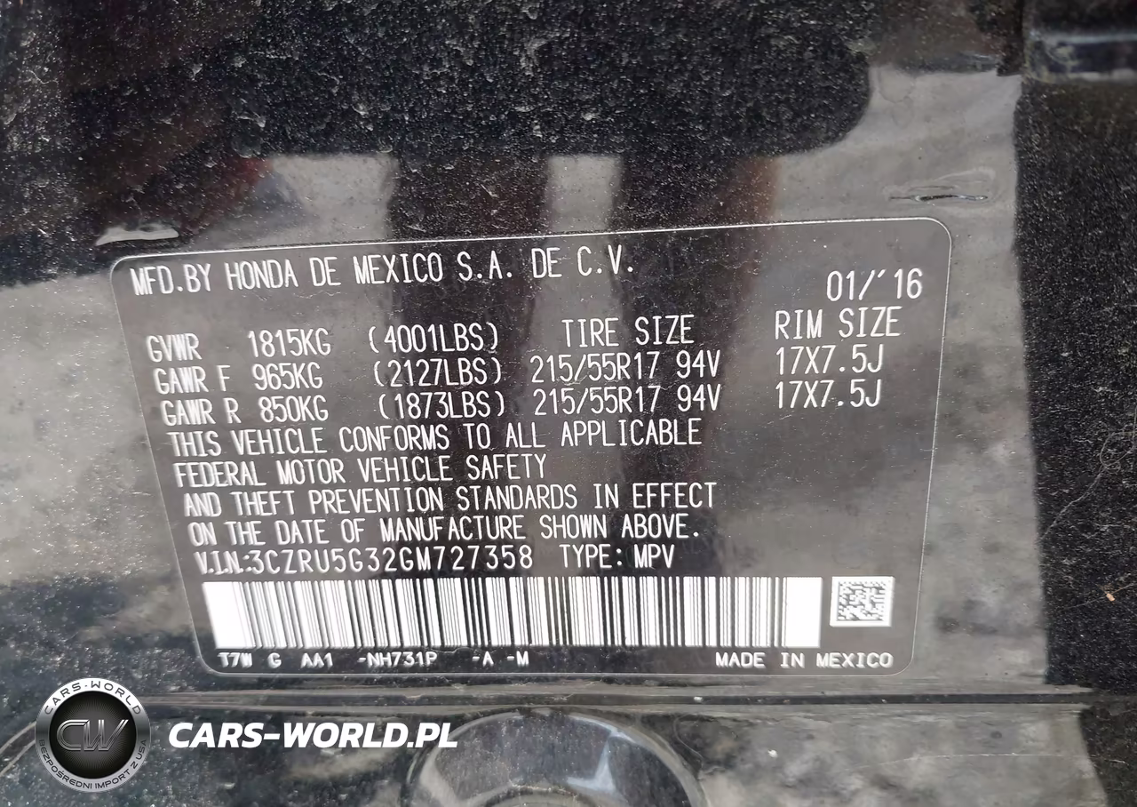 2016 Honda Hr-V Lx VIN:3CZRU5G32GM727358 - 9