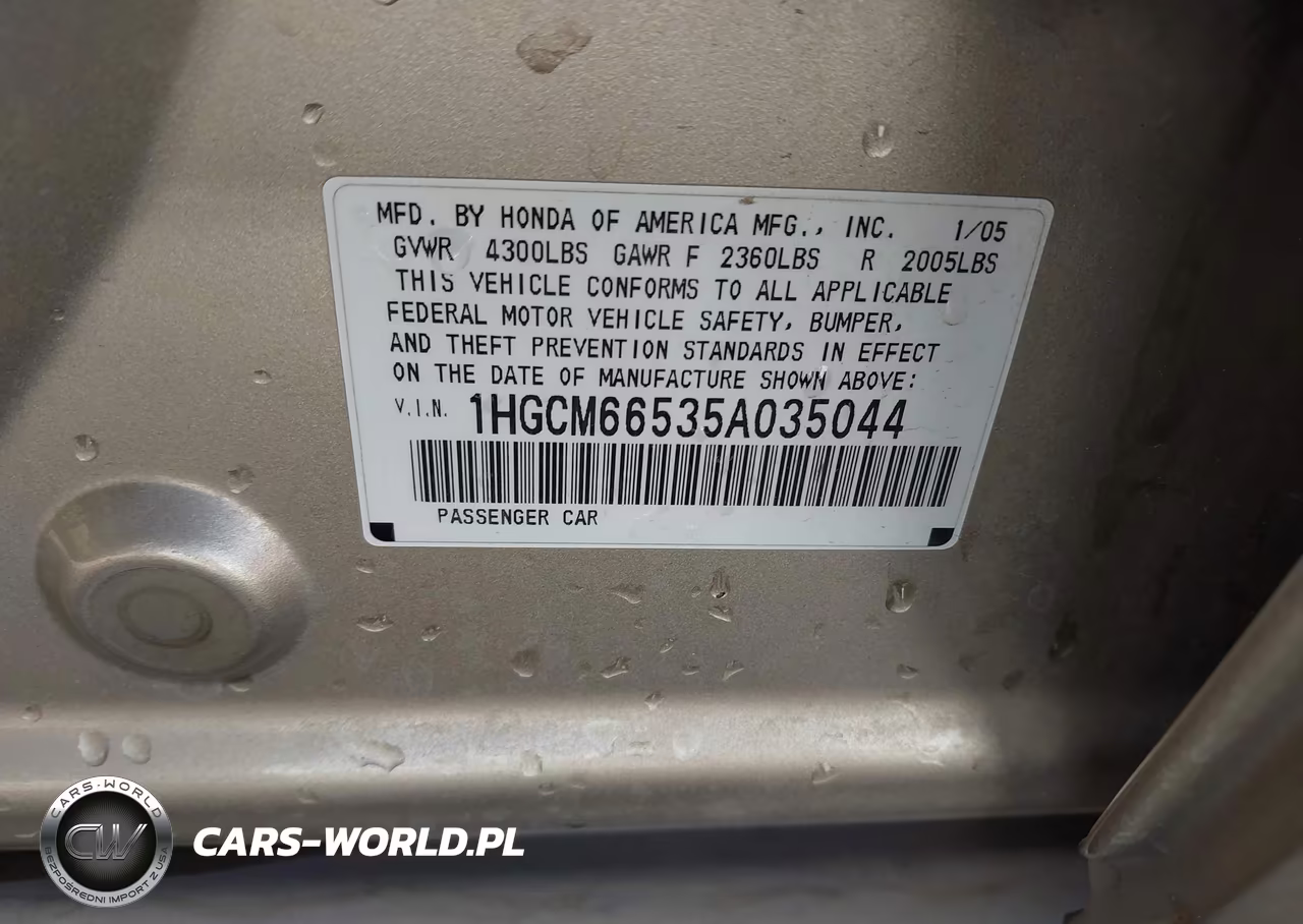 2005 Honda Accord 3.0 Ex VIN:1HGCM66535A035044 - 9