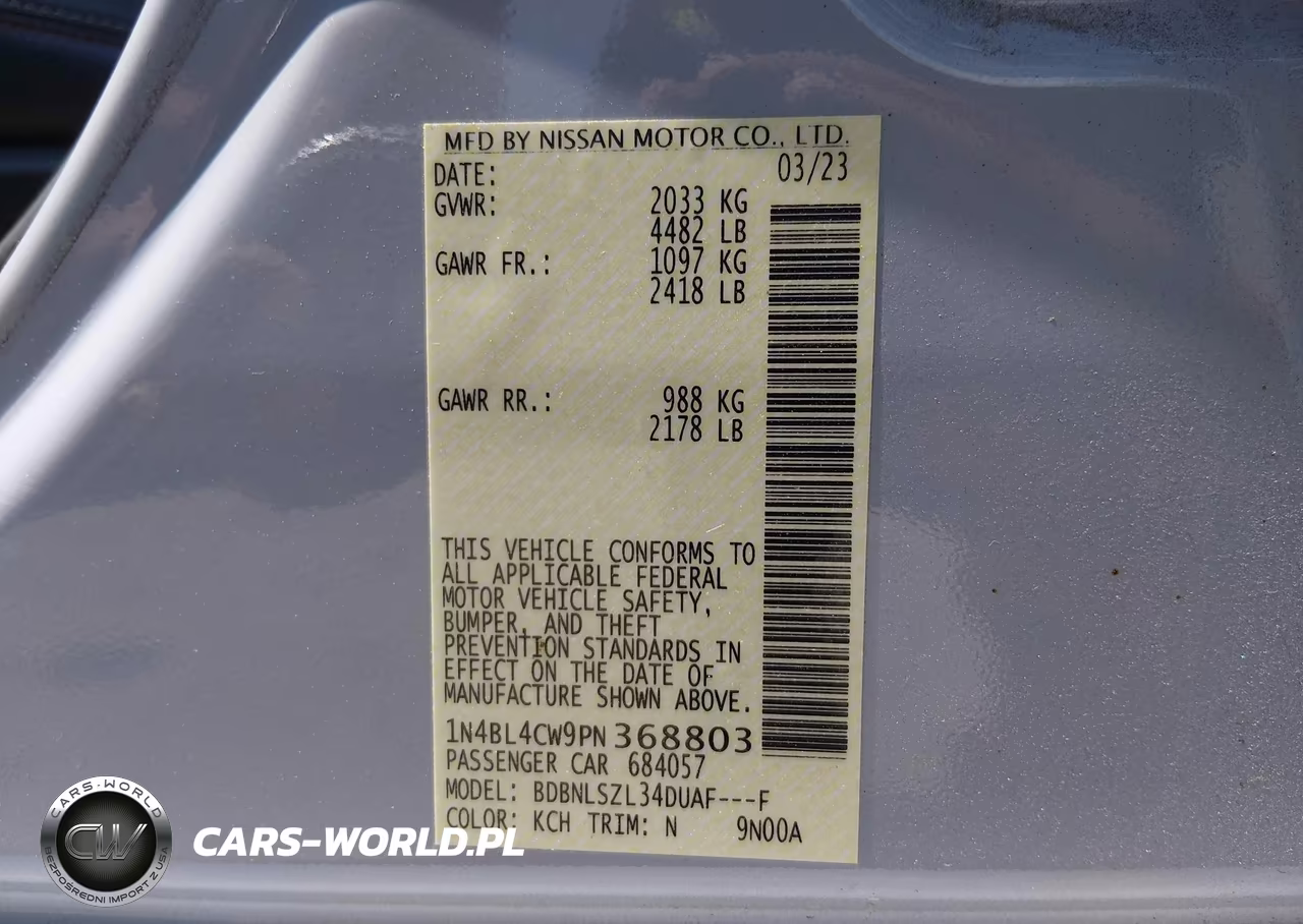 2023 Nissan Altima Sr Intelligent Awd VIN:1N4BL4CW9PN368803 - 9