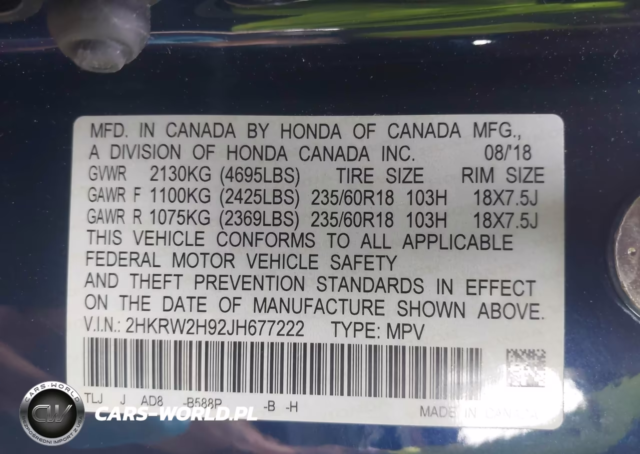 2018 Honda Cr-V Touring VIN:2HKRW2H92JH677222 - 9