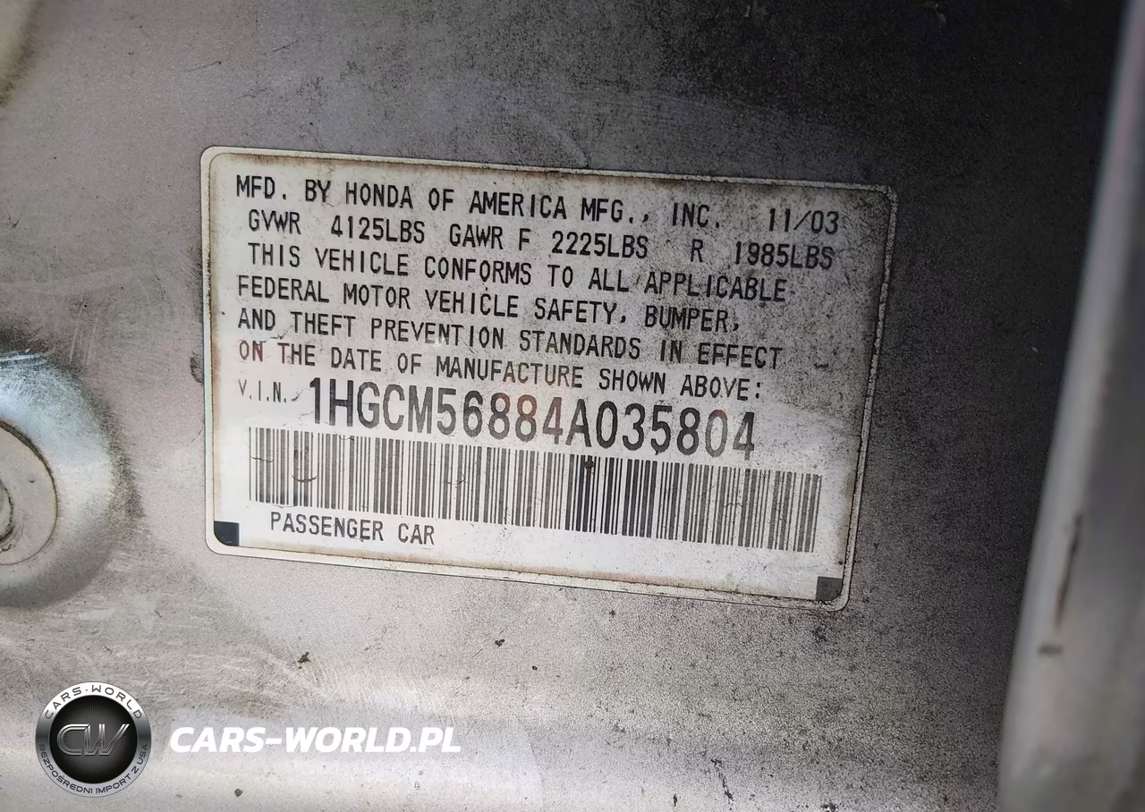 2004 Honda Accord 2.4 Ex VIN:1HGCM56884A035804 - 9