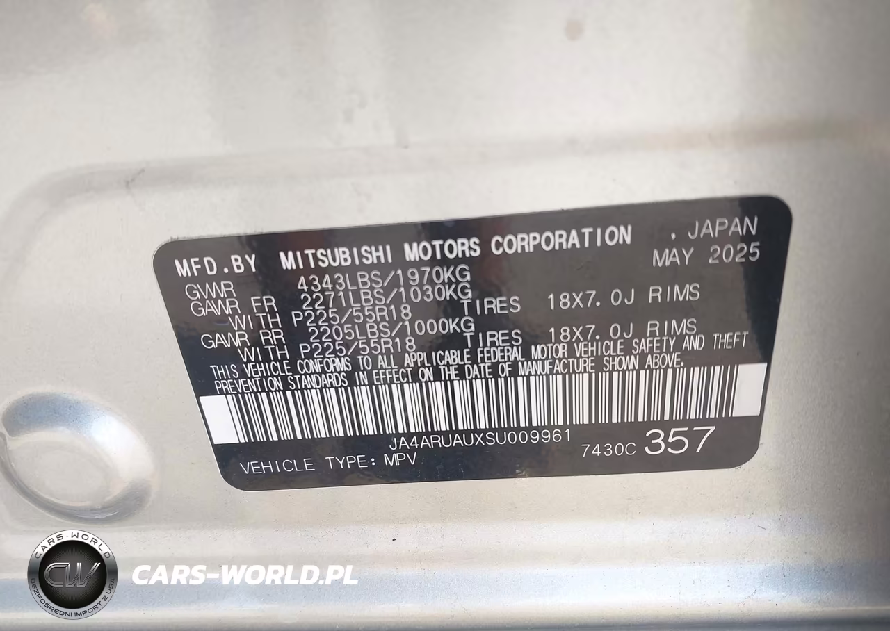 2025 Mitsubishi Outlander Sport 2.0 Es Awc-2.0 Le Awc-2.0 S Awc-2.0 Se Awc-2.0 Trail Edition Awc VIN:JA4ARUAUXSU009961 - 9