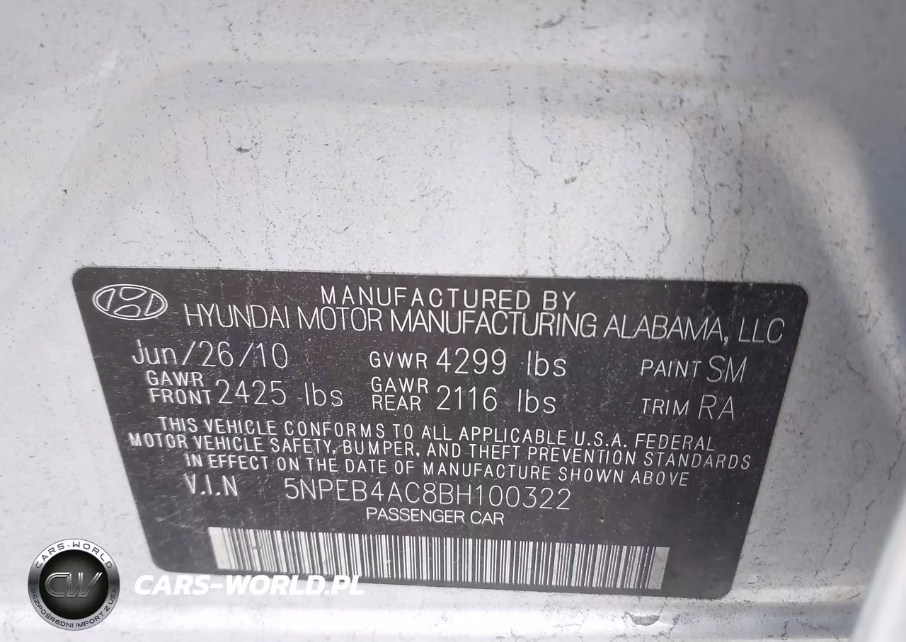 2011 Hyundai Sonata Gls VIN:5NPEB4AC8BH100322 - 9