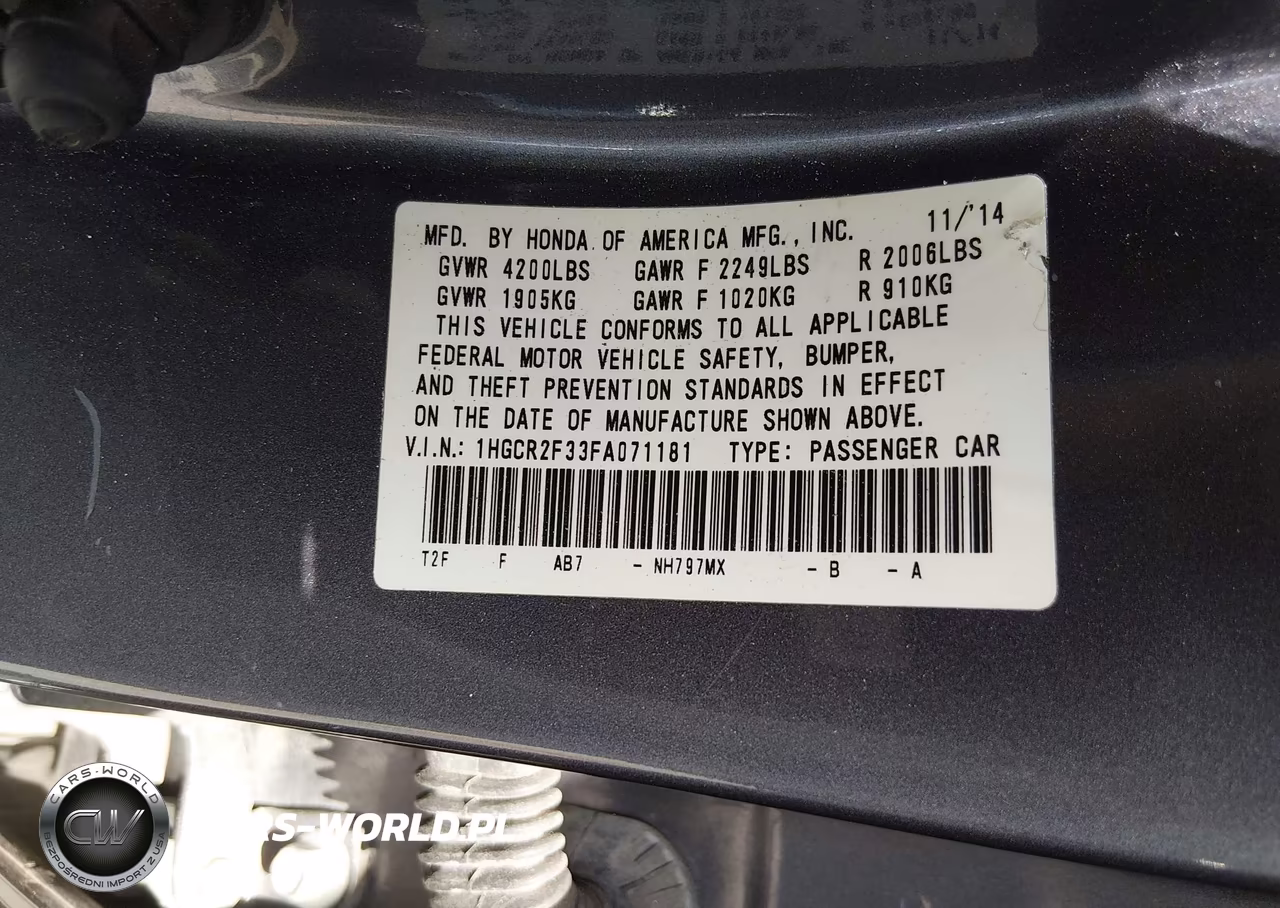 2015 Honda Accord Lx VIN:1HGCR2F33FA071181 - 9