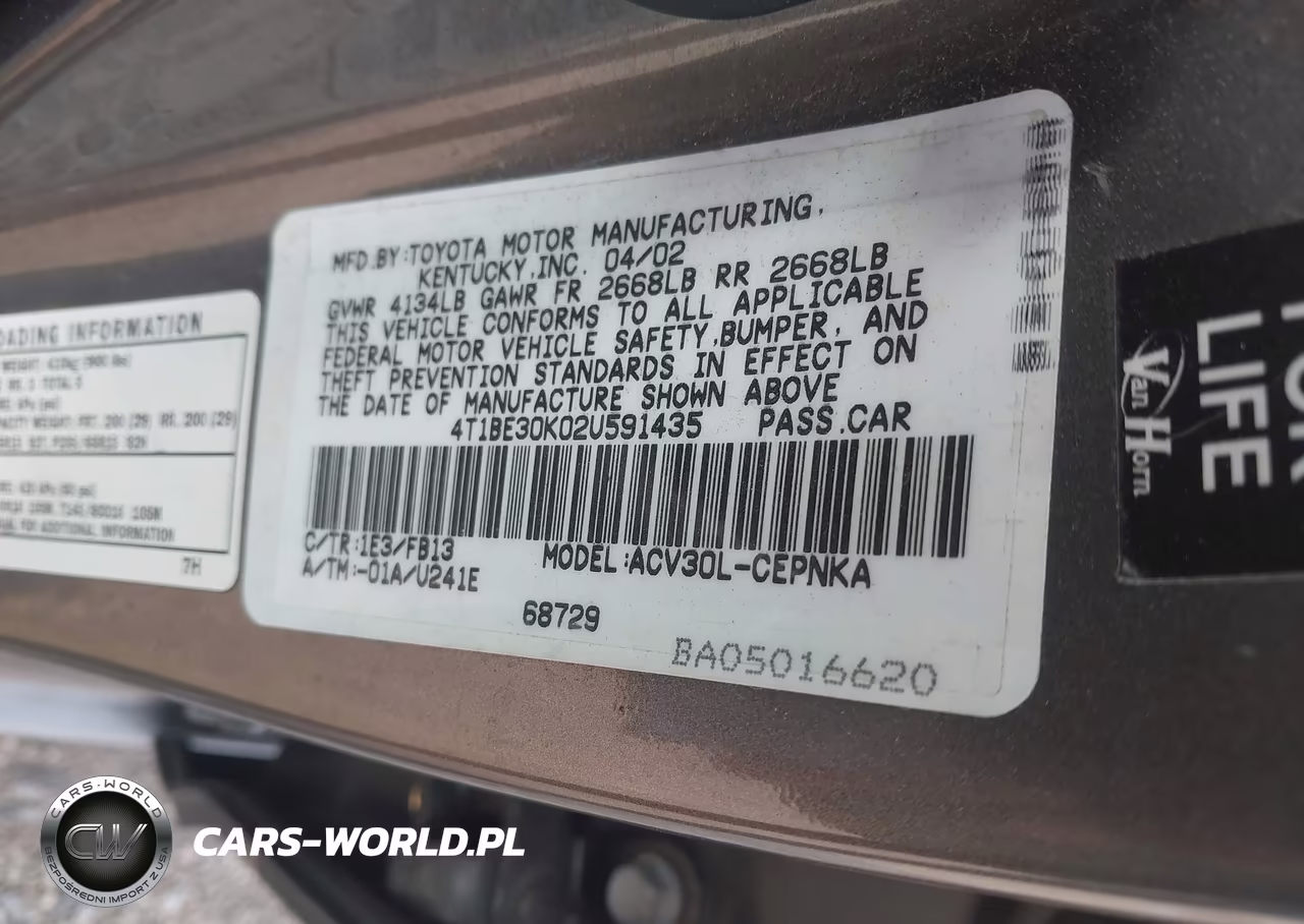 2002 Toyota Camry Le VIN:4T1BE30K02U591435 - 9