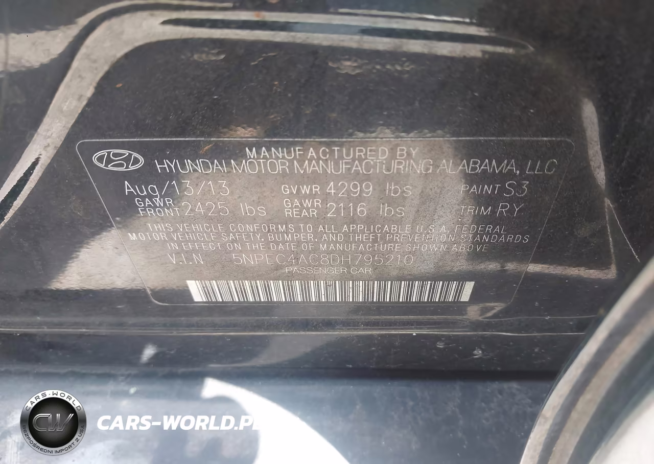 2013 Hyundai Sonata Se VIN:5NPEC4AC8DH795210 - 9