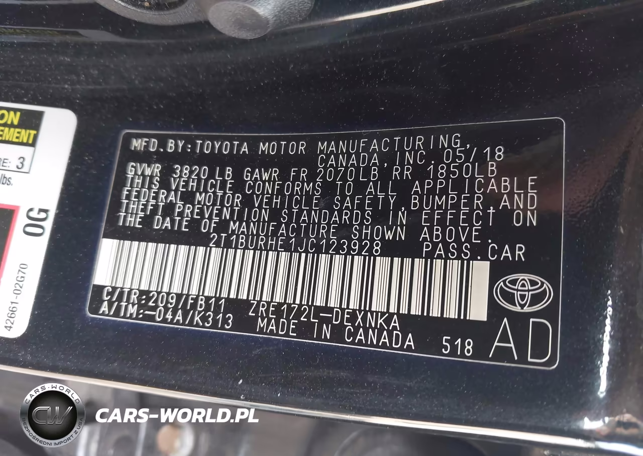 2018 Toyota Corolla Le VIN:2T1BURHE1JC123928 - 9