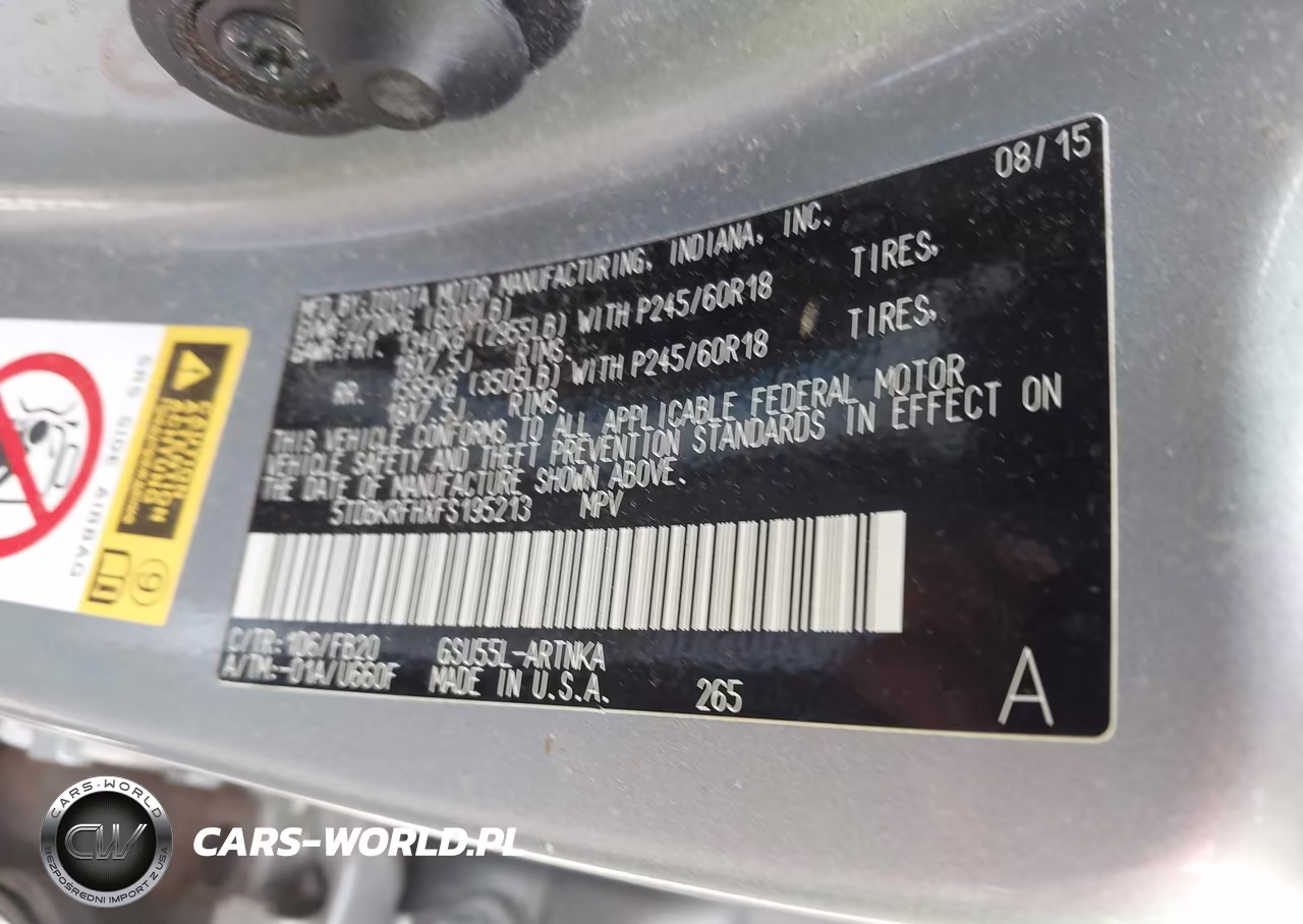 2015 Toyota Highlander Le V6 VIN:5TDBKRFHXFS195213 - 9