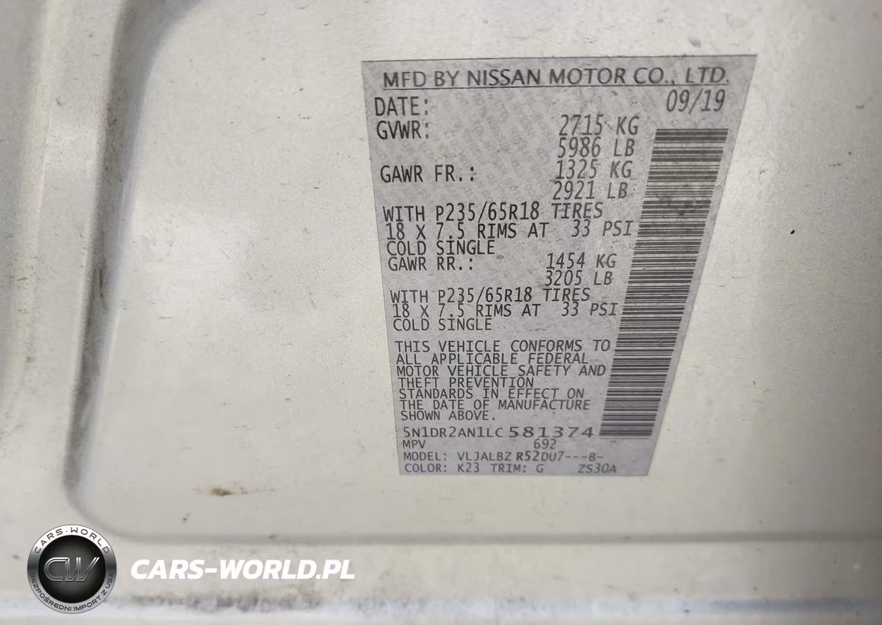 2020 Nissan Pathfinder S 2Wd VIN:5N1DR2AN1LC581374 - 9