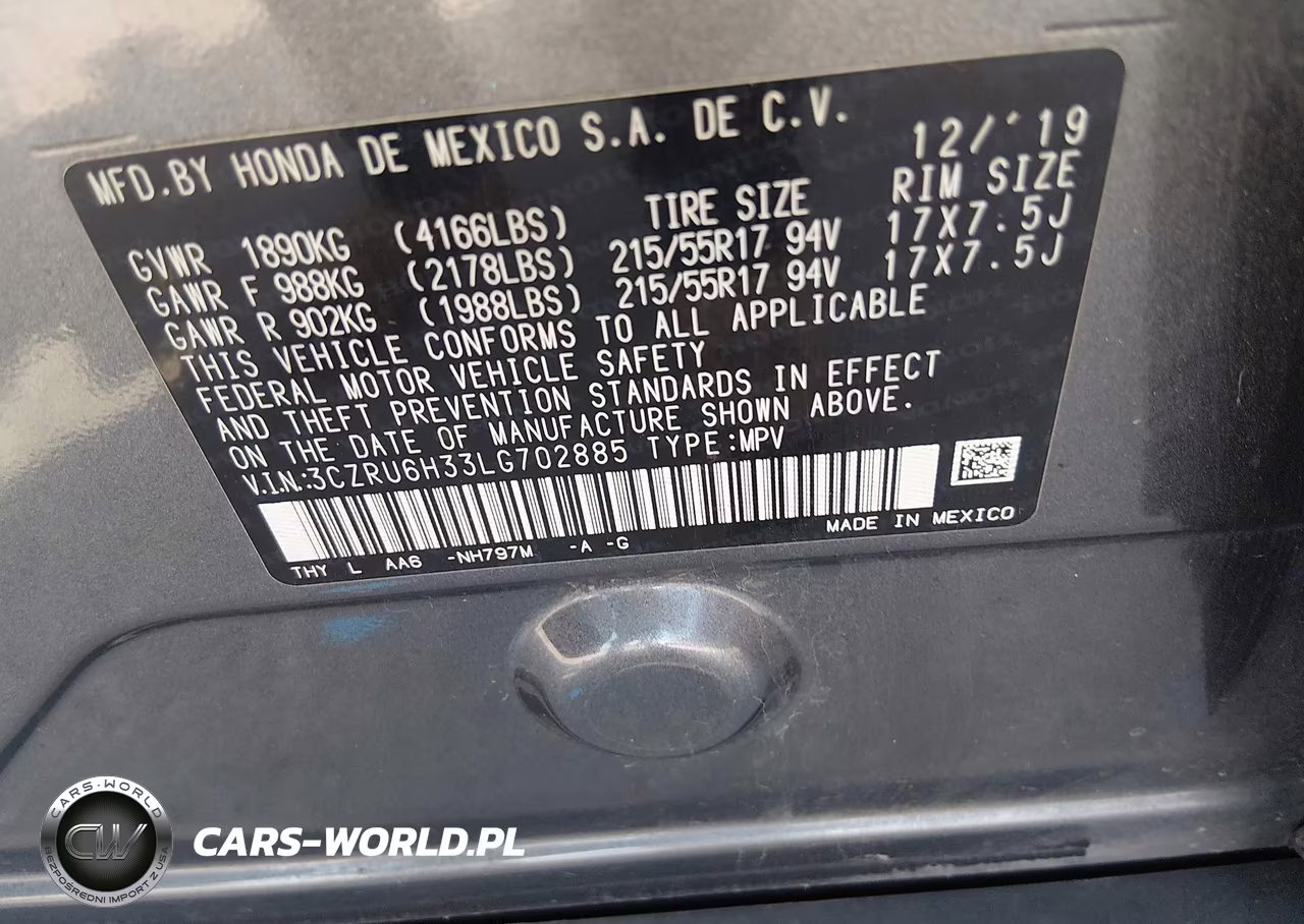 2020 Honda Hr-V Awd Lx VIN:3CZRU6H33LG702885 - 9