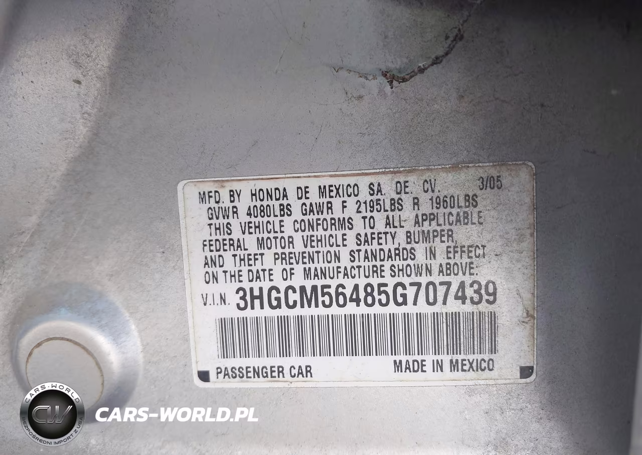 2005 Honda Accord 2.4 Lx VIN:3HGCM56485G707439 - 9