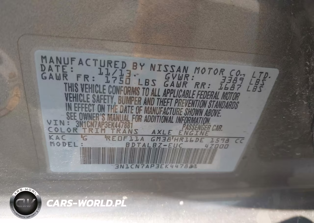 2014 Nissan Versa 1.6 Sv VIN:3N1CN7AP3EK447881 - 9