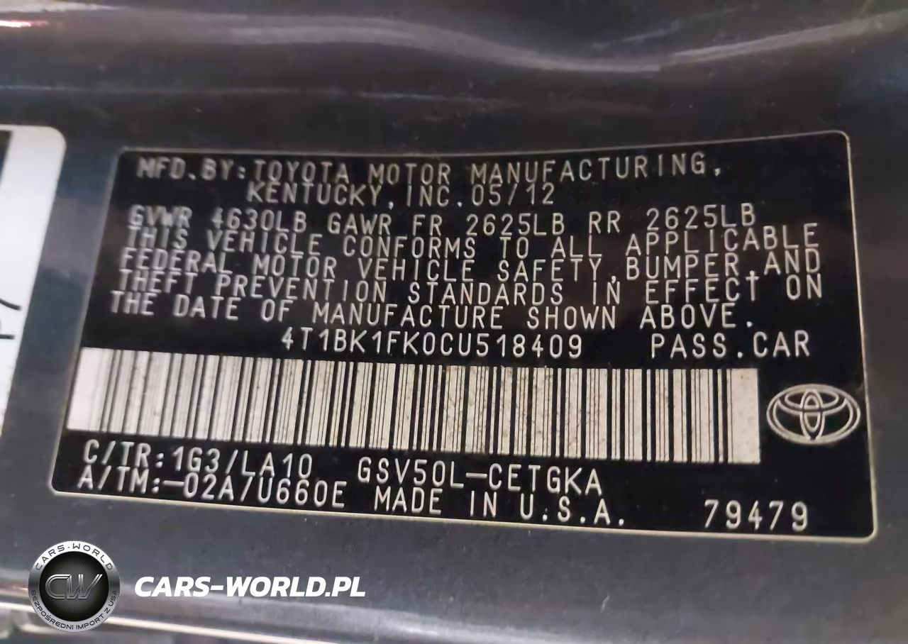 2012 Toyota Camry Xle V6 VIN:4T1BK1FK0CU518409 - 8