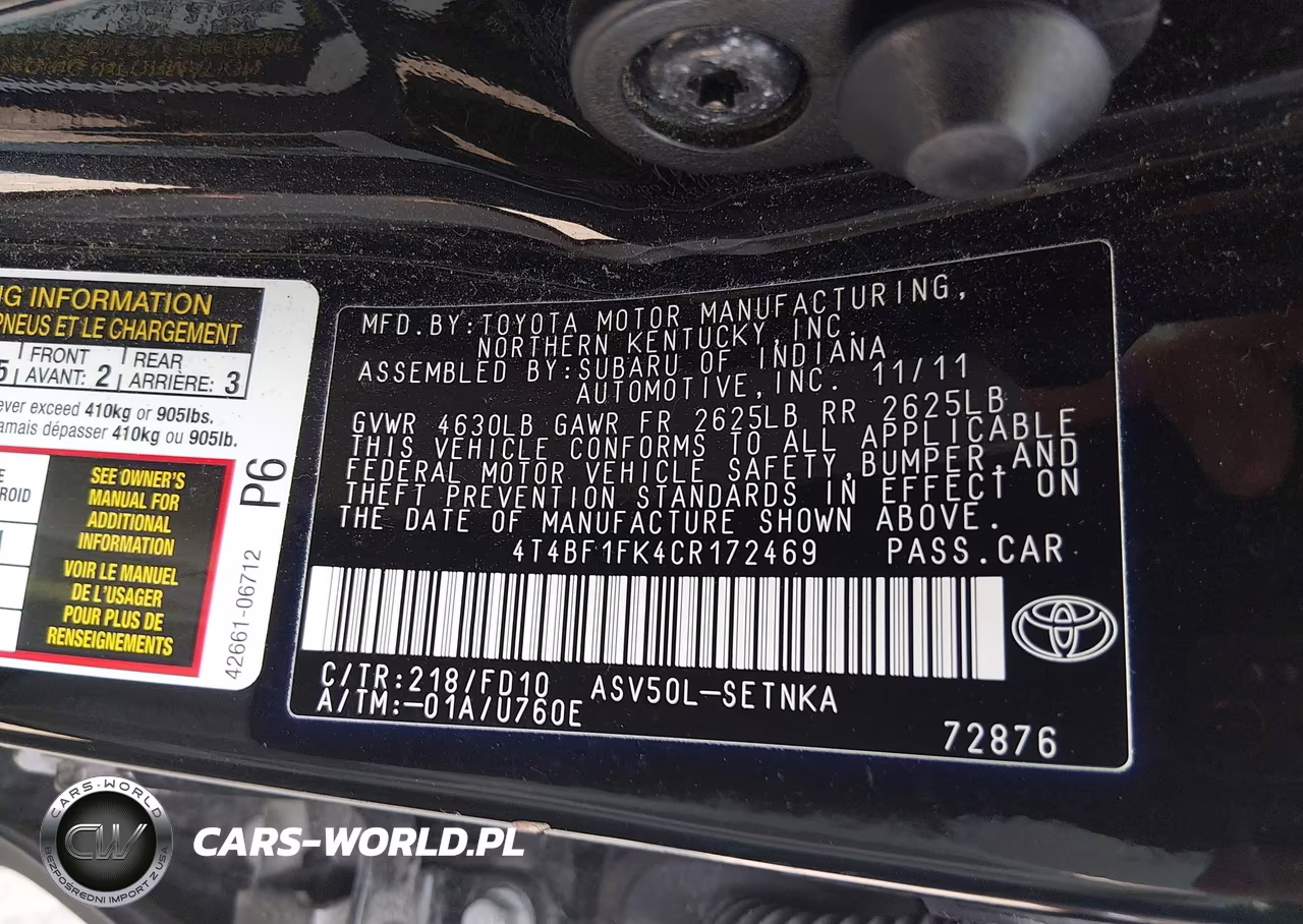 2012 Toyota Camry Le VIN:4T4BF1FK4CR172469 - 9