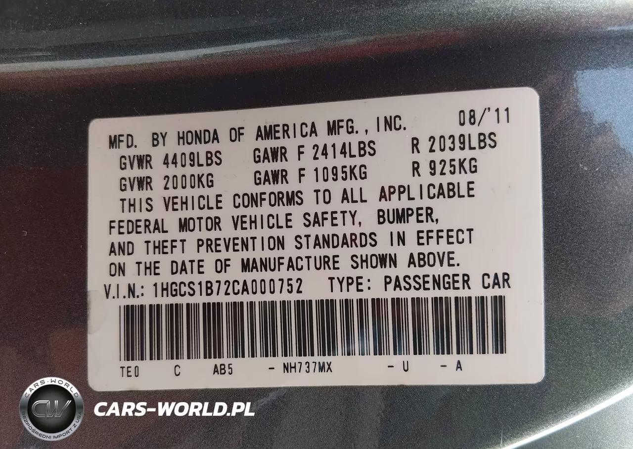 2012 Honda Accord 2.4 Ex VIN:1HGCS1B72CA000752 - 9