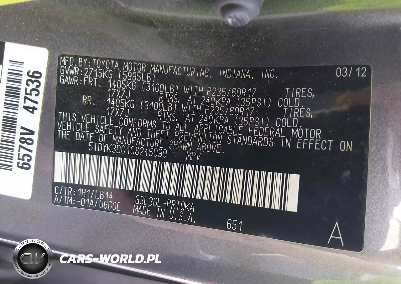 2012 Toyota Sienna Xle V6 8 Passenger VIN:5TDYK3DC1CS245099 - 9
