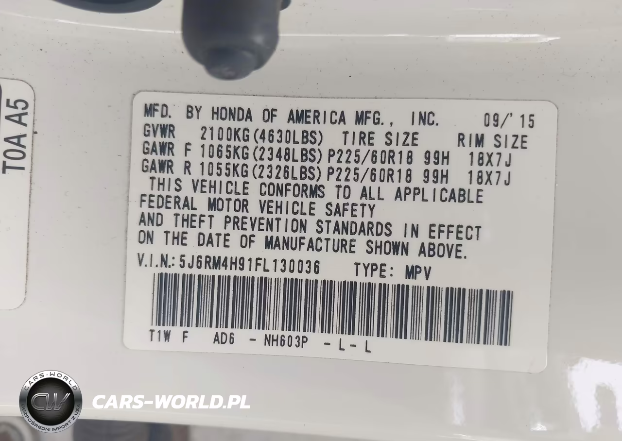 2015 Honda Cr-V Touring VIN:5J6RM4H91FL130036 - 9