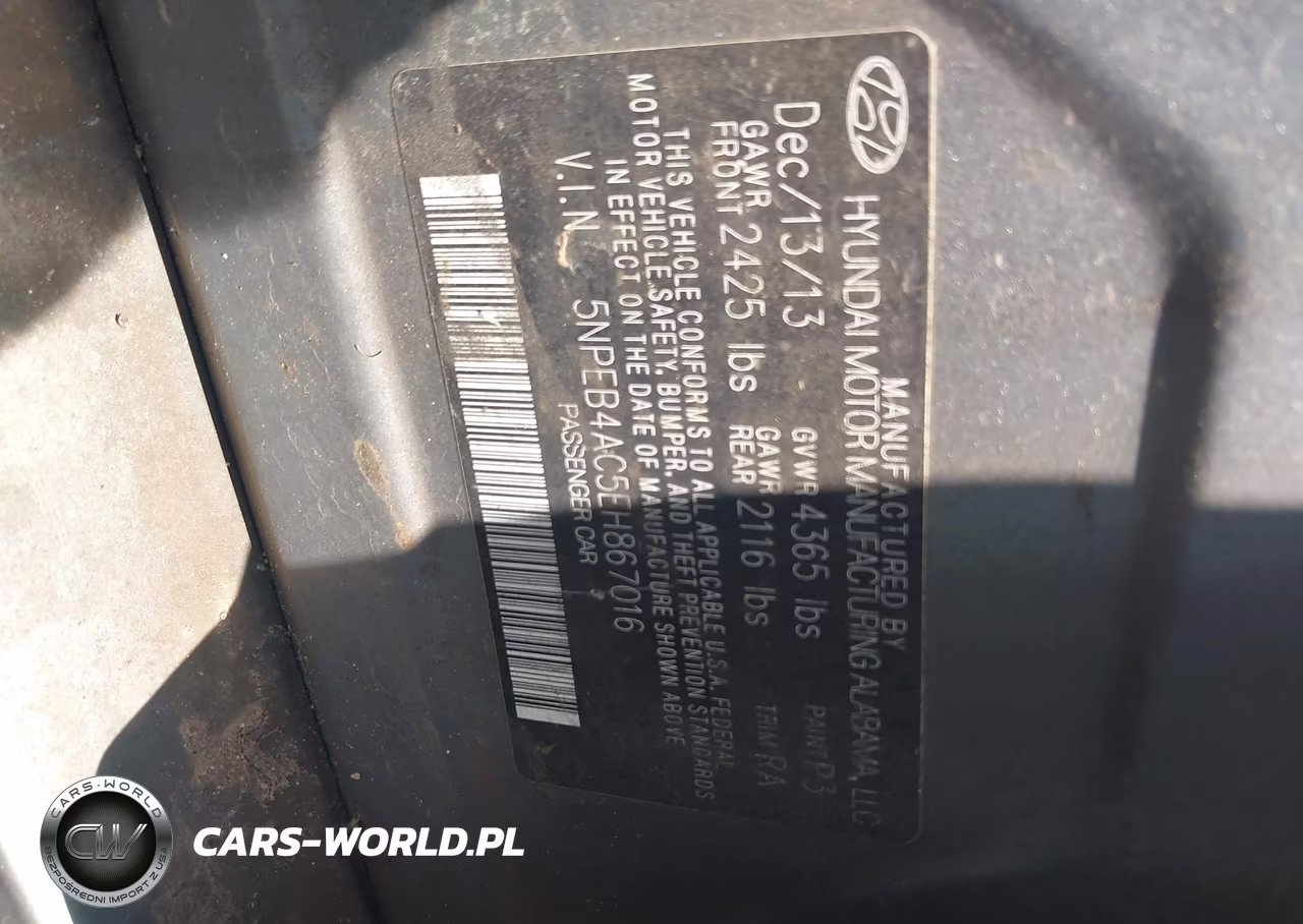 2014 Hyundai Sonata Gls VIN:5NPEB4AC5EH867016 - 9
