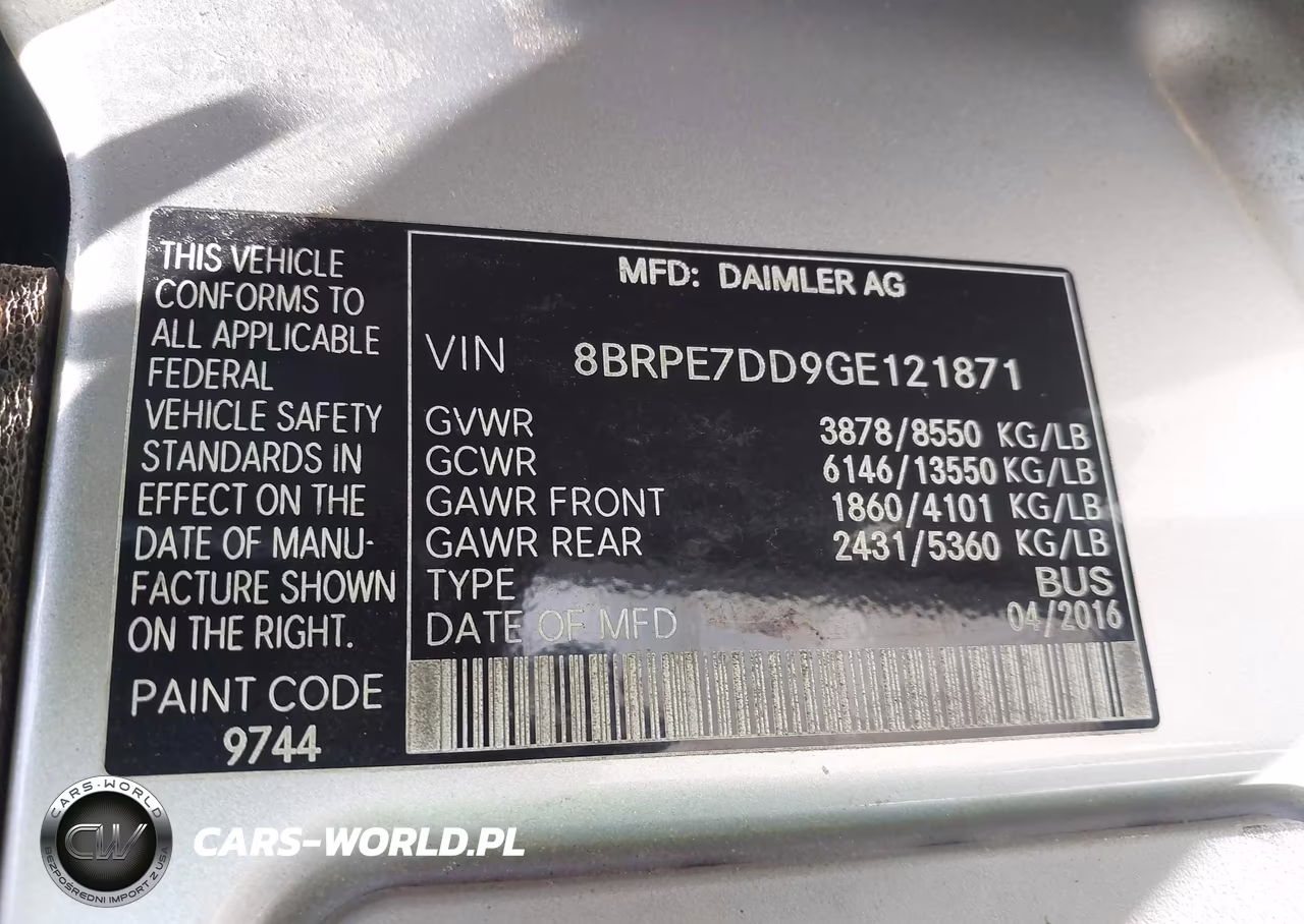 2016 Mercedes-Benz Sprinter 2500 VIN:8BRPE7DD9GE121871 - 9