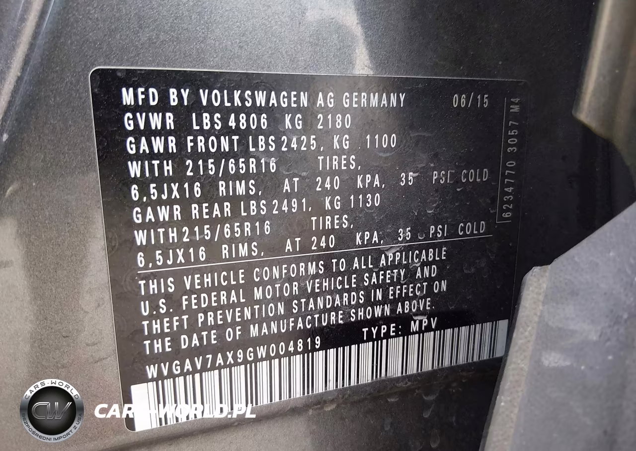 2016 Volkswagen Tiguan S VIN:WVGAV7AX9GW004819 - 9