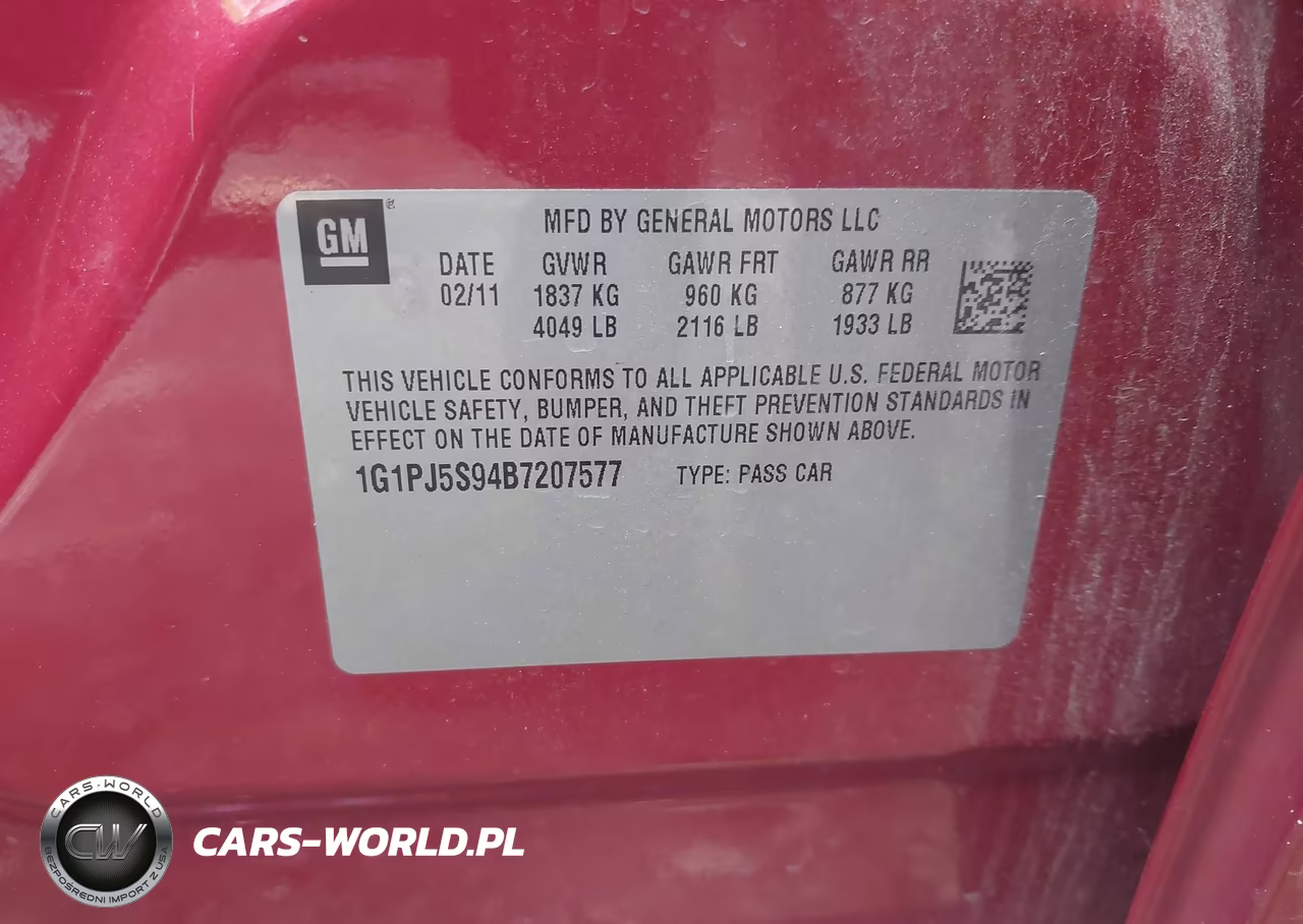 2011 Chevrolet Cruze Eco VIN:1G1PJ5S94B7207577 - 9