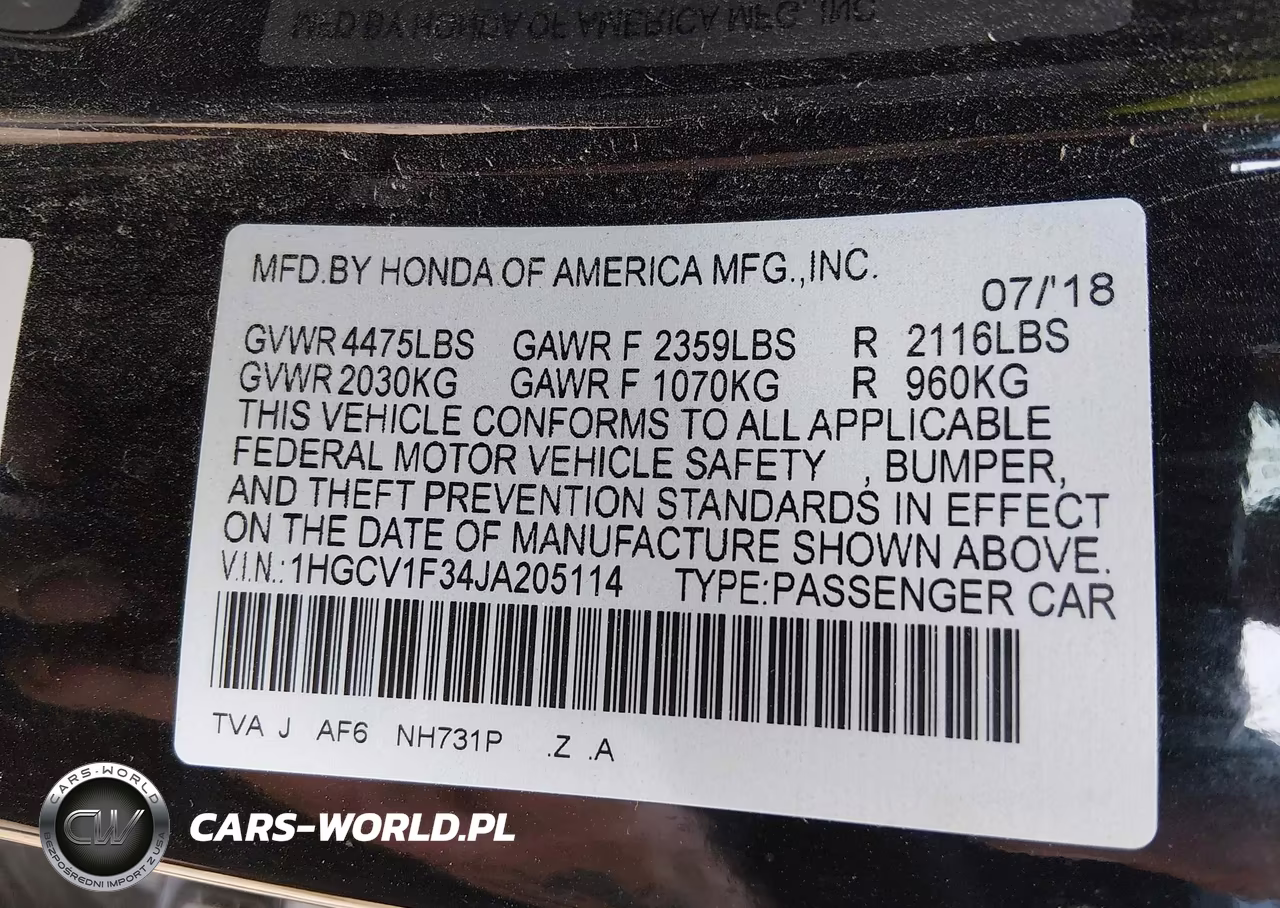 2018 Honda Accord Sport VIN:1HGCV1F34JA205114 - 9