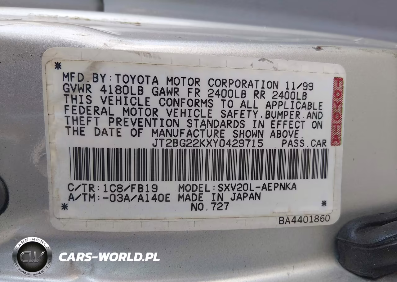 2000 Toyota Camry Le VIN:JT2BG22KXY0429715 - 9