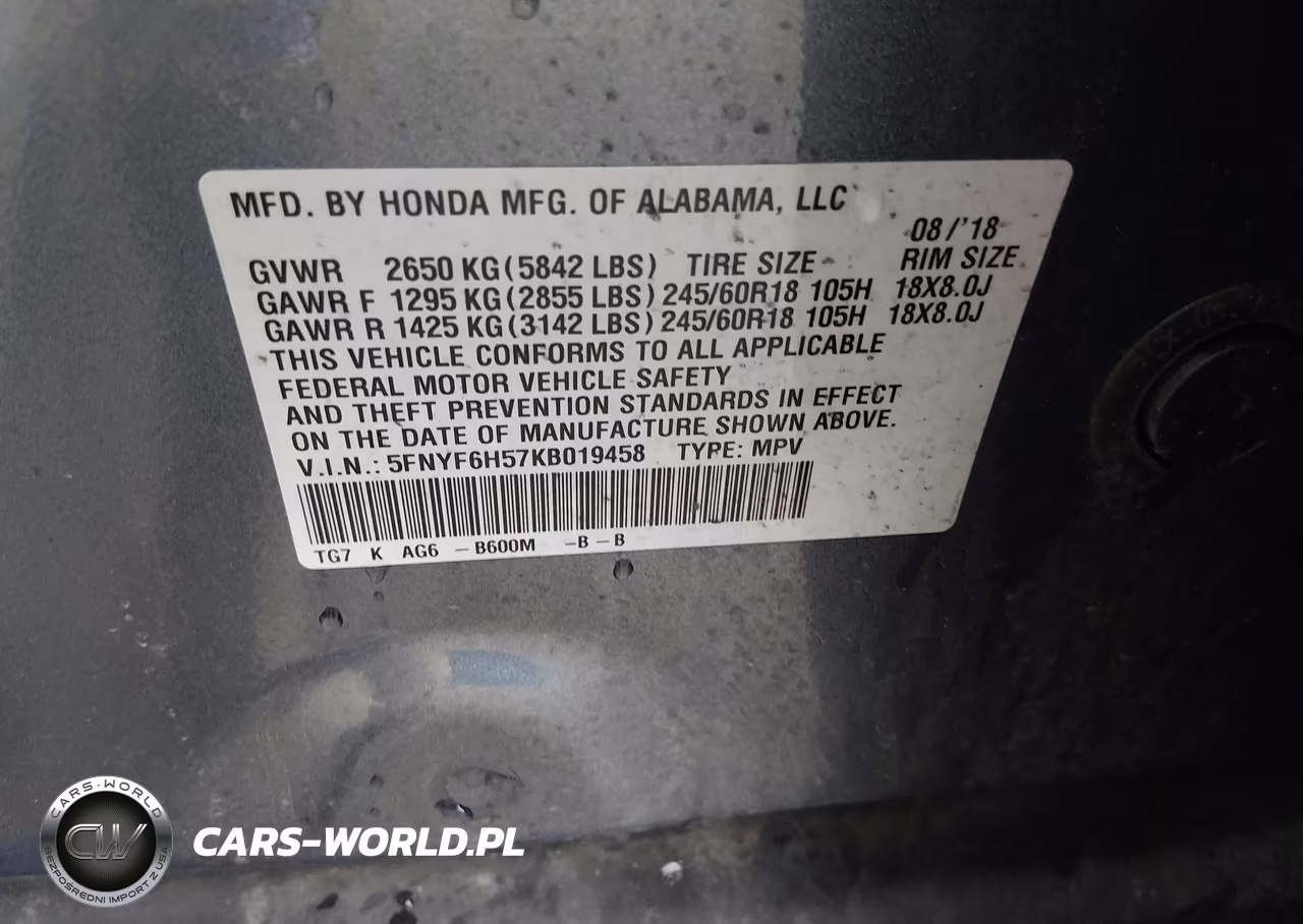 2019 Honda Pilot Ex-L VIN:5FNYF6H57KB019458 - 9