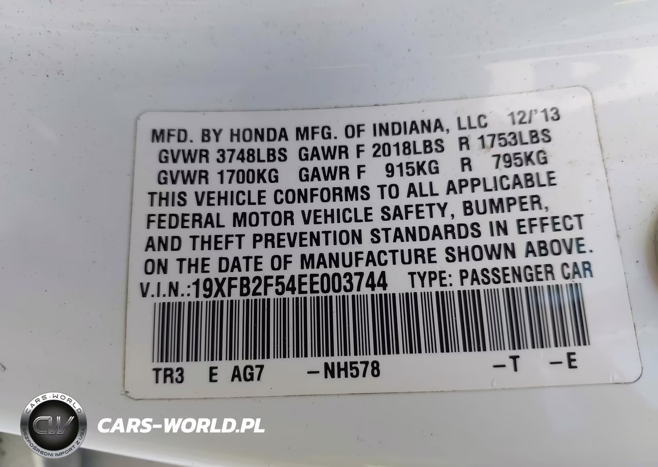 2014 Honda Civic Lx VIN:19XFB2F54EE003744 - 9
