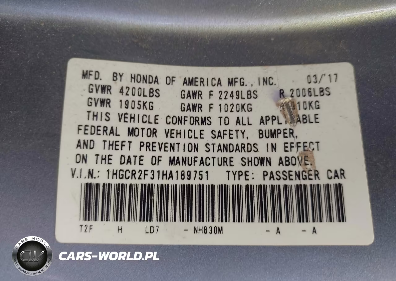 2017 Honda Accord Lx VIN:1HGCR2F31HA189751 - 9