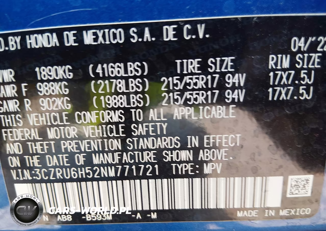 2022 Honda Hr-V Awd Ex VIN:3CZRU6H52NM771721 - 9