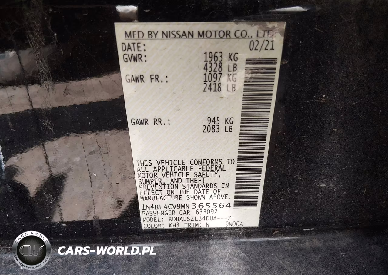 2021 Nissan Altima Sr Fwd VIN:1N4BL4CV9MN365564 - 9