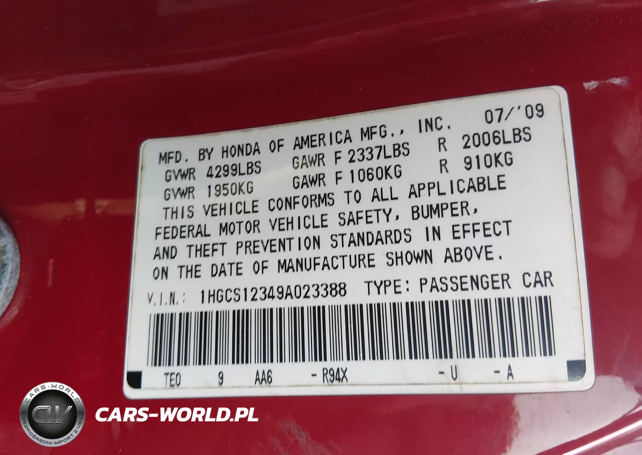 2009 Honda Accord 2.4 Lx-S VIN:1HGCS12349A023388 - 9