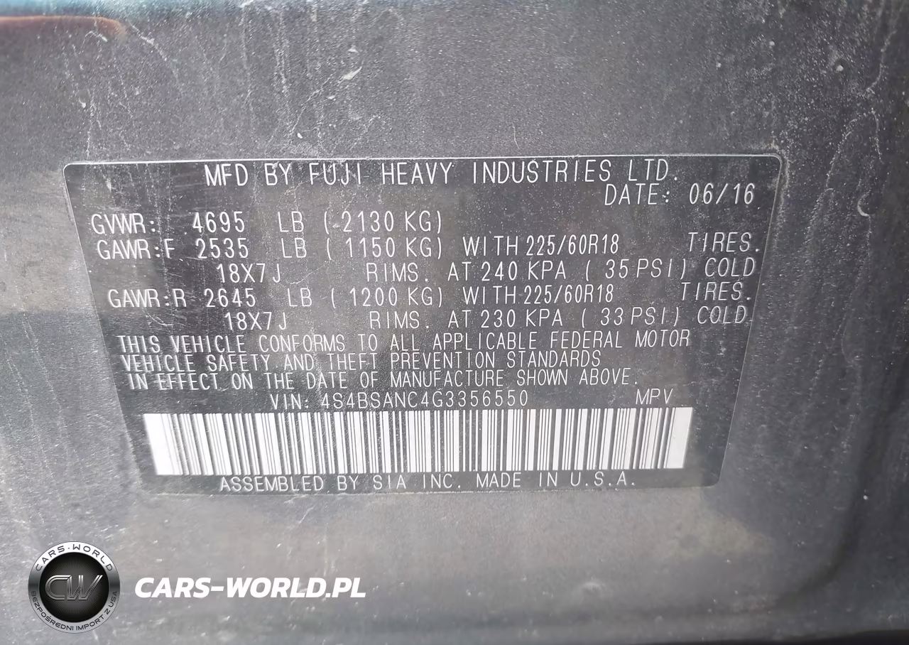 2016 Subaru Outback 2.5I Limited VIN:4S4BSANC4G3356550 - 9
