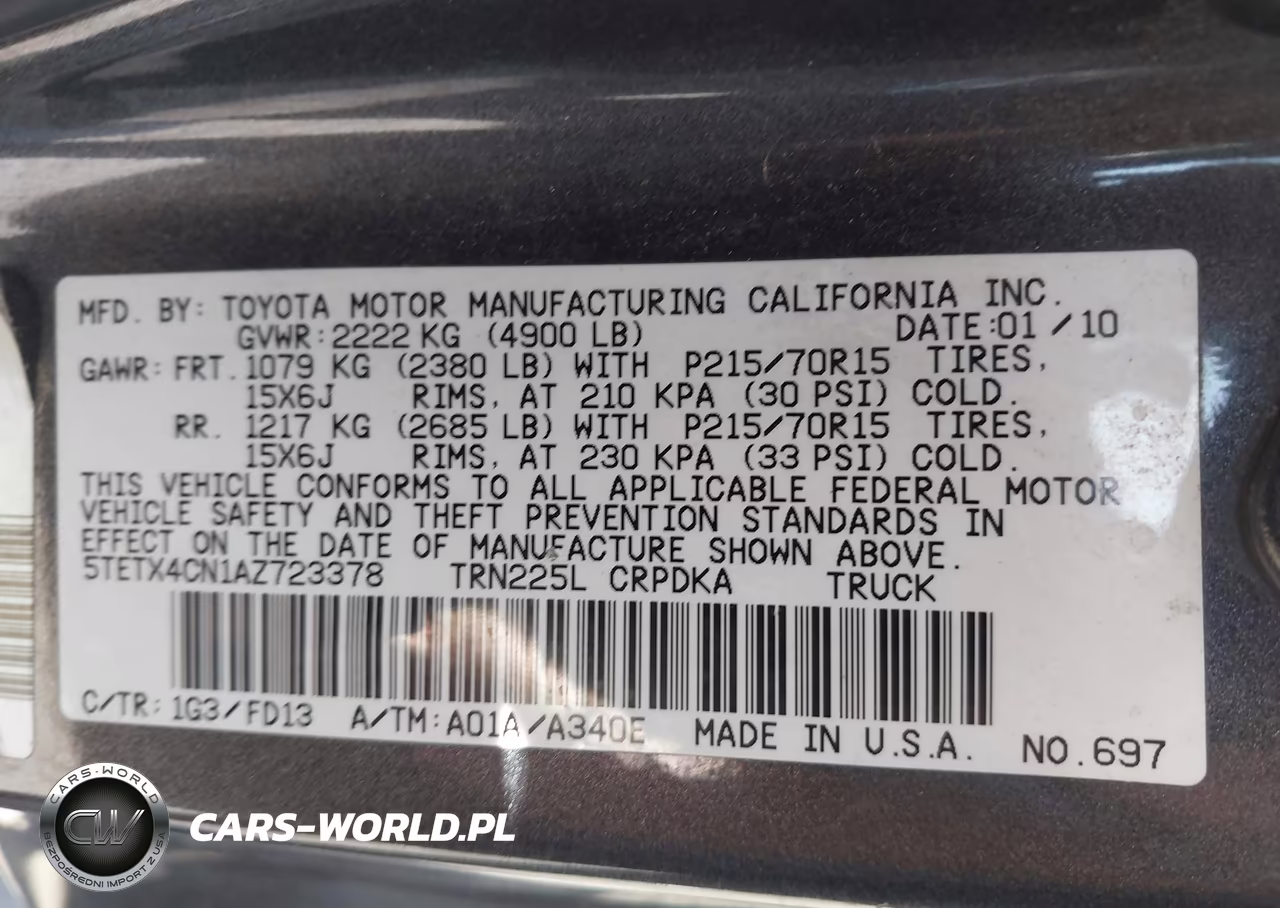 2010 Toyota Tacoma VIN:5TETX4CN1AZ723378 - 9