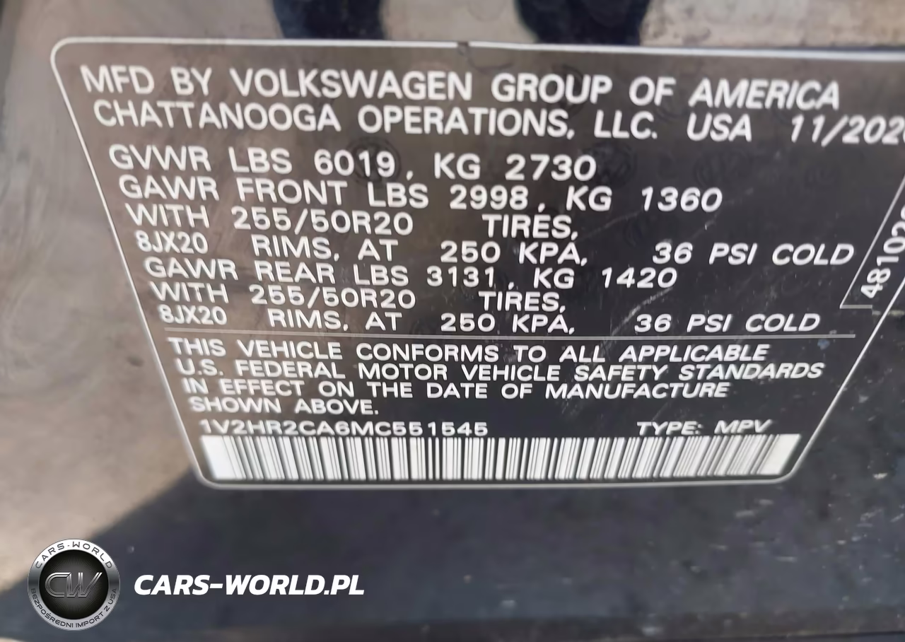 2021 Volkswagen Atlas 3.6L V6 Se W-Technology VIN:1V2HR2CA6MC551545 - 9