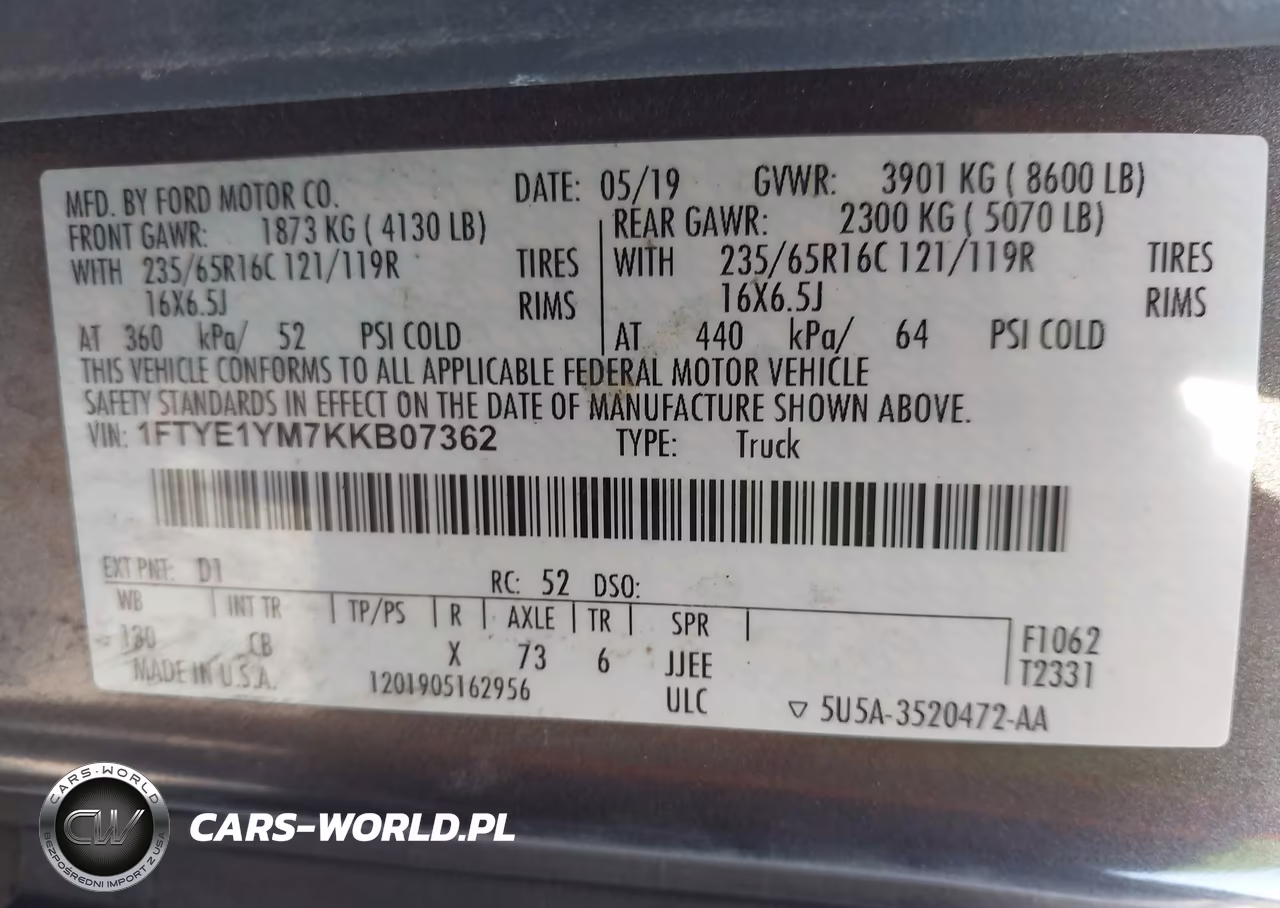 2019 Ford Transit-150 VIN:1FTYE1YM7KKB07362 - 9