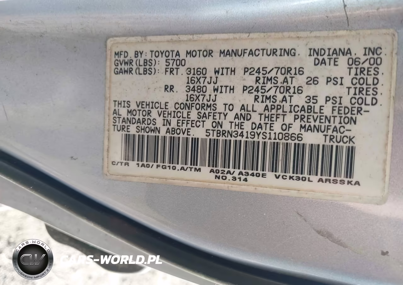 2000 Toyota Tundra Sr5 VIN:5TBRN3419YS110866 - 9