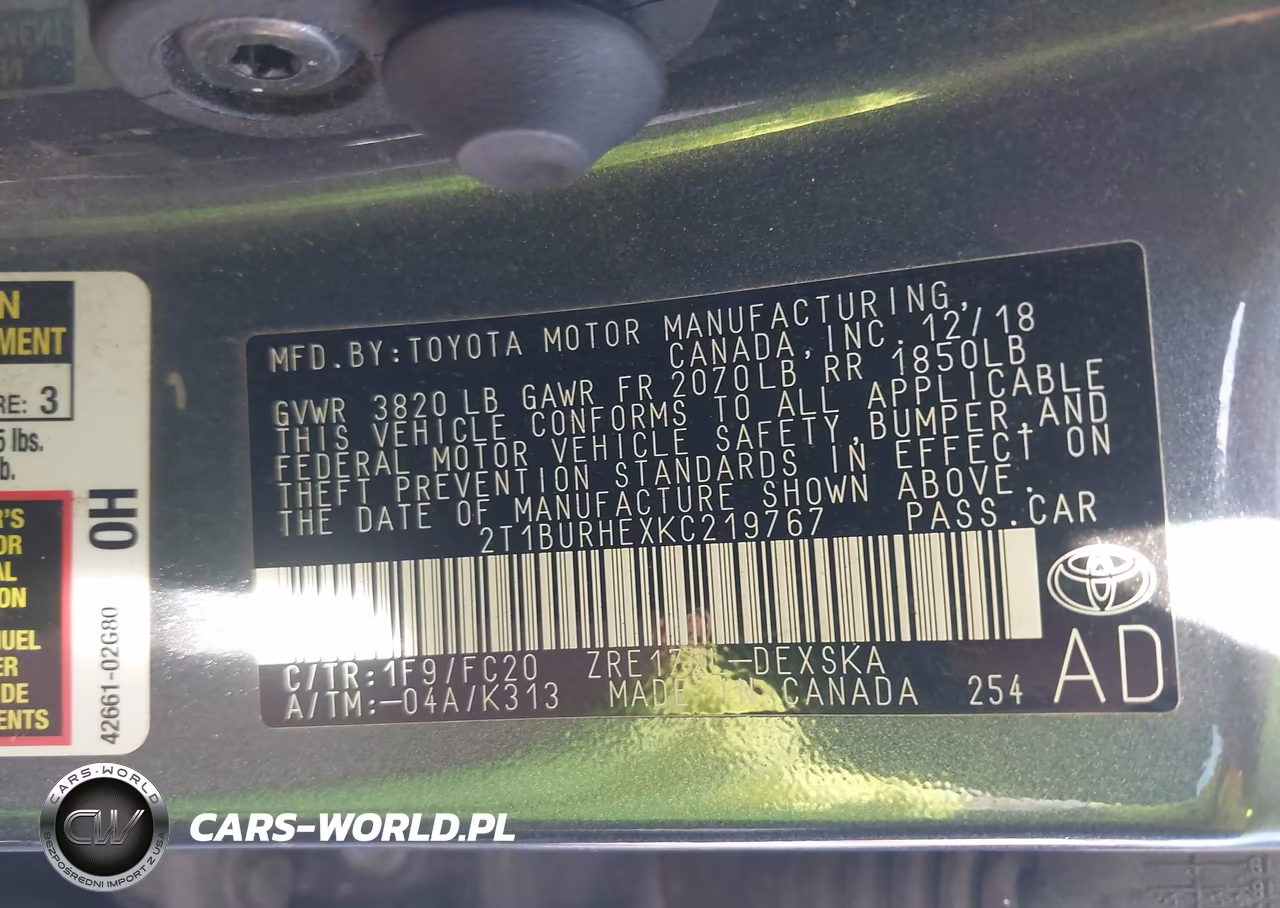 2019 Toyota Corolla Se VIN:2T1BURHEXKC219767 - 9
