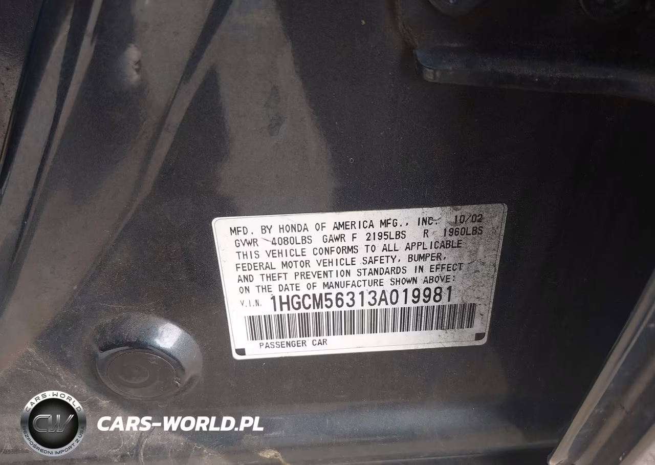 2003 Honda Accord 2.4 Lx VIN:1HGCM56313A019981 - 9
