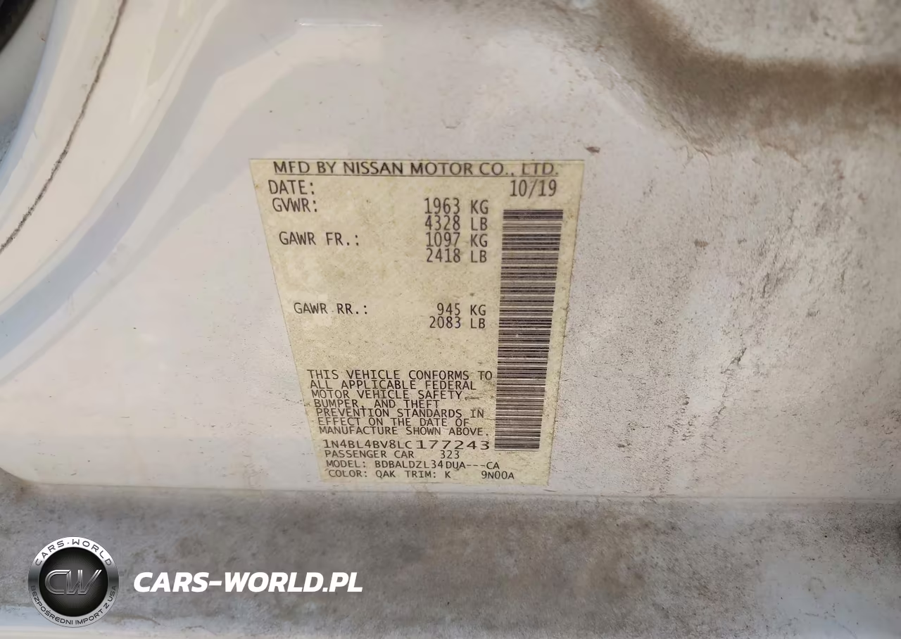 2020 Nissan Altima S Fwd VIN:1N4BL4BV8LC177243 - 9